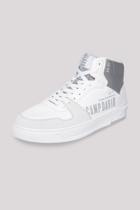 Hightop Sneaker im Materialmix mit Rubber Logos white