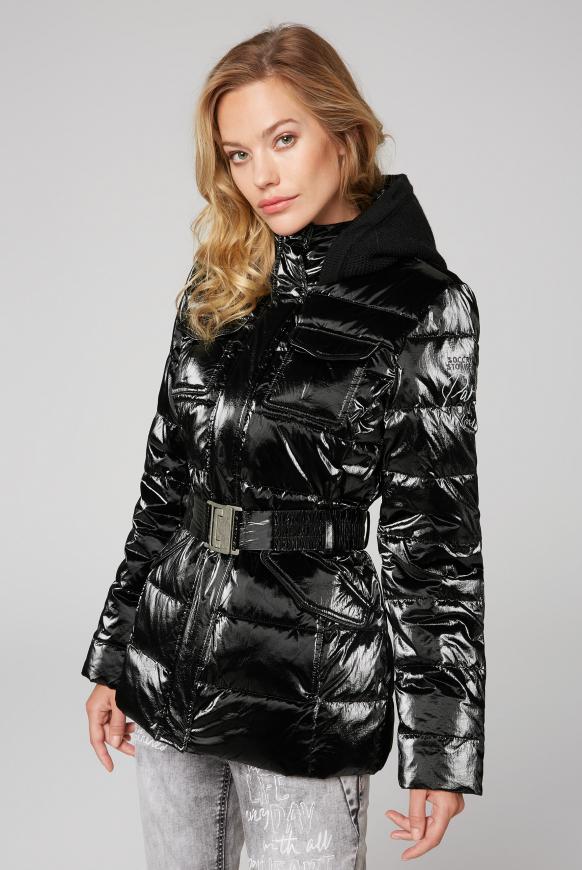 Jacke mit Strickkapuze und Taillengürtel