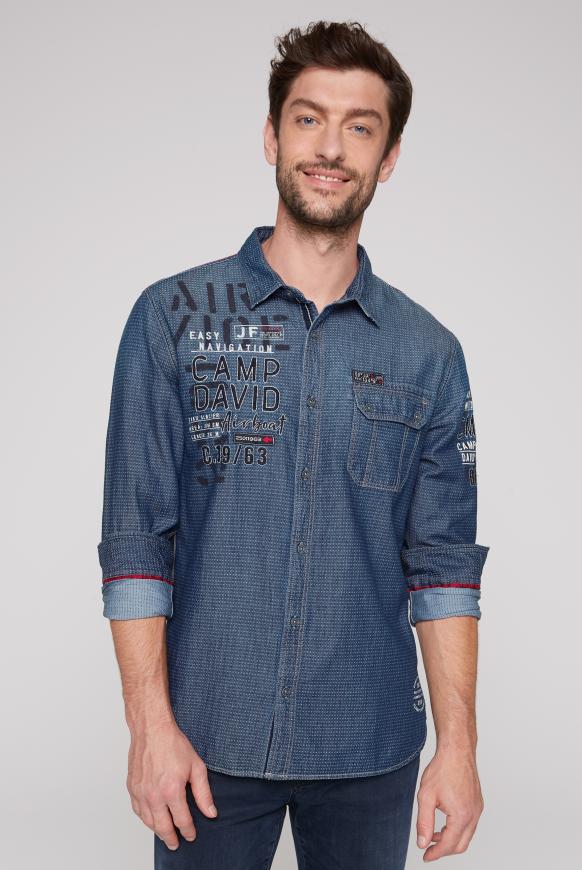 Jacquard-Hemd Indigo mit Artworks