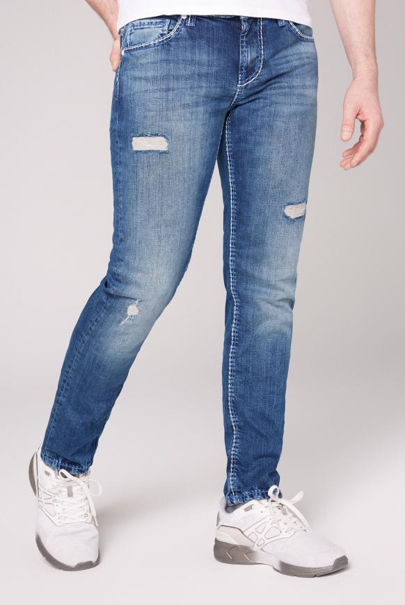 Jeans BR:AD mit Destroys und dicken Nähten blue used