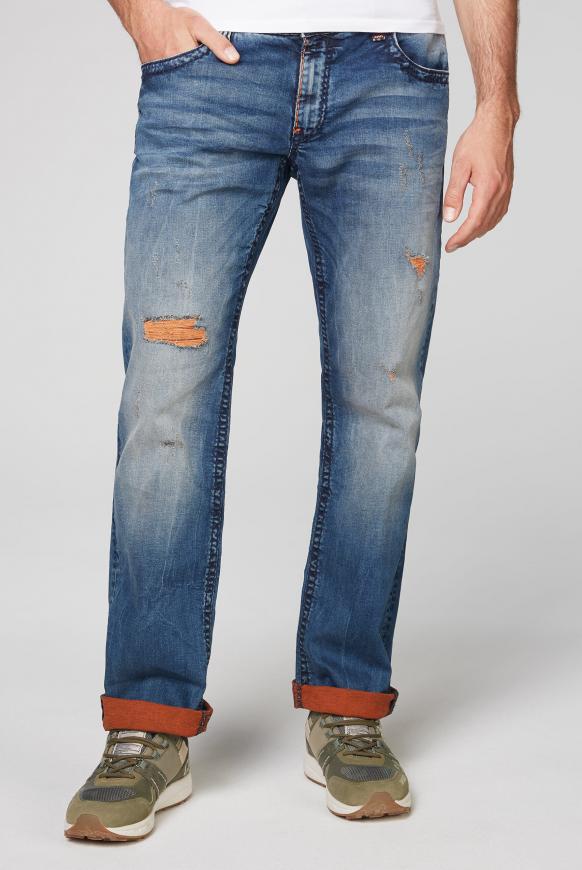 Jeans CO:NO mit Destroys und gefärbter Innenseite blue orange