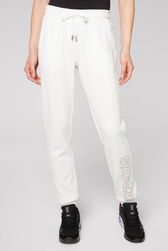 Jogginghose aus Pikee mit Logo Print ivory