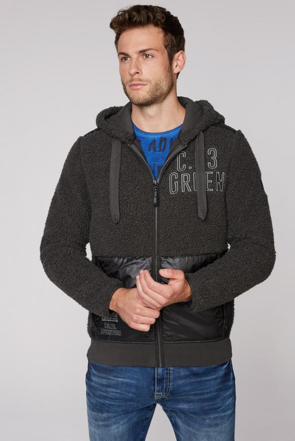 Kapuzenjacke aus Teddyfleece und Ripstop