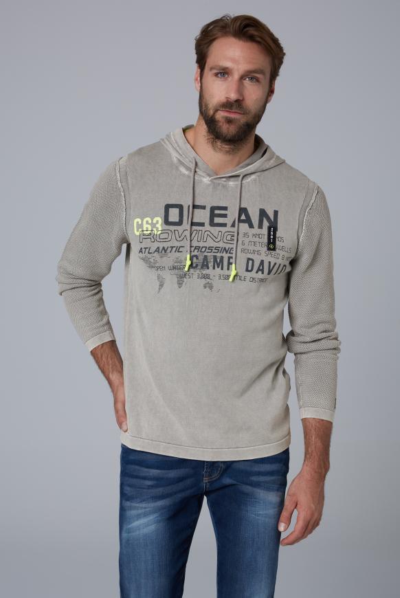 Kapuzenpullover mit Artworks und Strickmuster