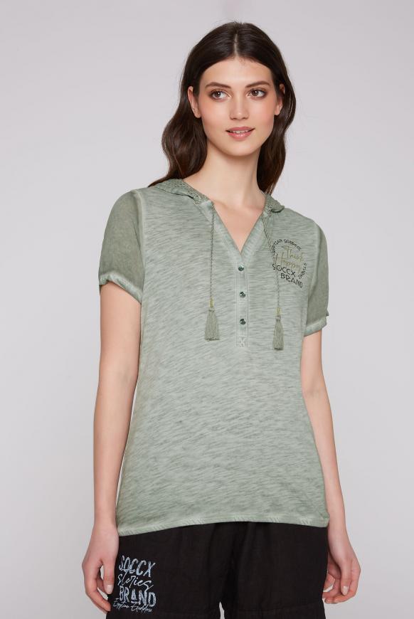 Kapuzenshirt mit Spitze und Rücken-Print sage green