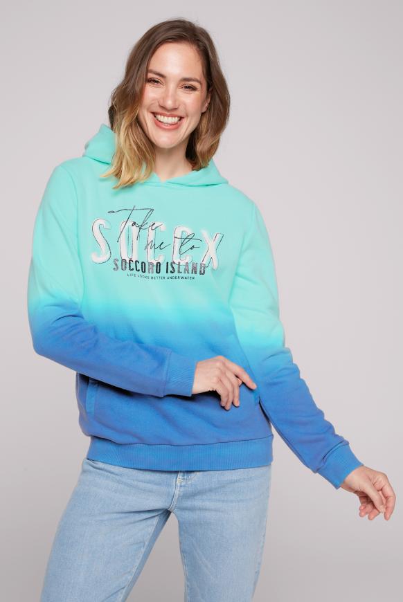 Kapuzensweater Dip Dye mit Logo Print flash aqua