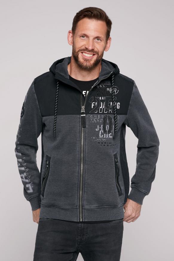 Kapuzensweatjacke im Materialmix