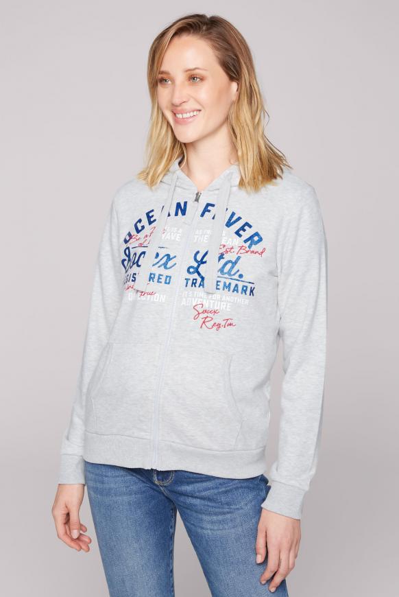 Kapuzensweatjacke mit Glitter Artwork white melange