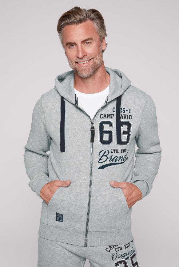 Kapuzensweatjacke mit Retro-Artwork grey melange