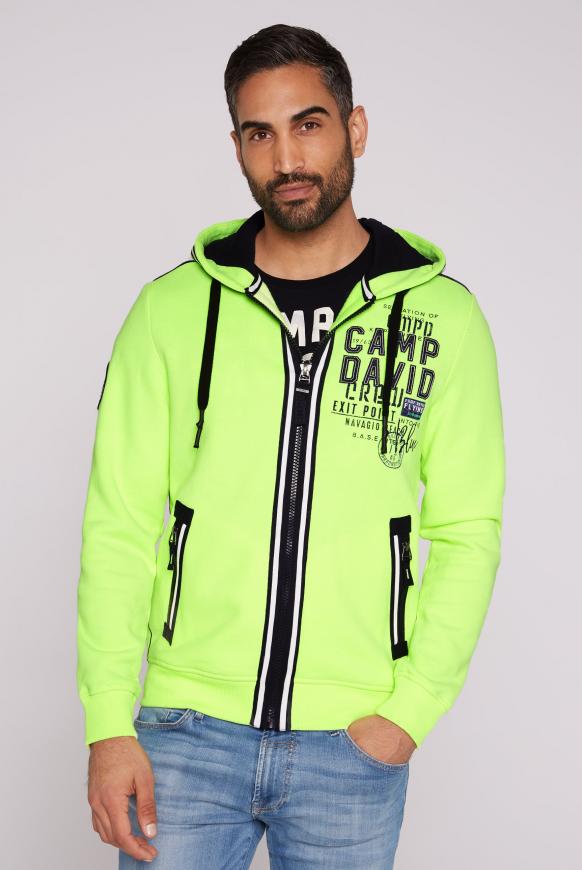 Kapuzensweatjacke mit Tapes und Artworks neon lime