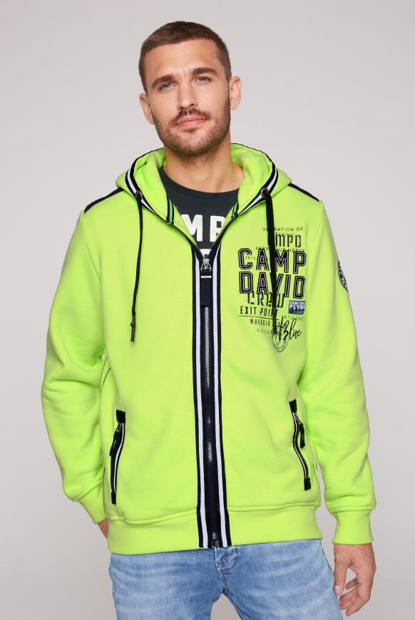 Kapuzensweatjacke mit Tapes und Artworks neon lime