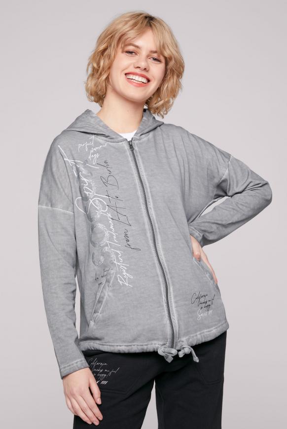 Kapuzensweatjacke Oil Dyed mit Label Prints berlin grey