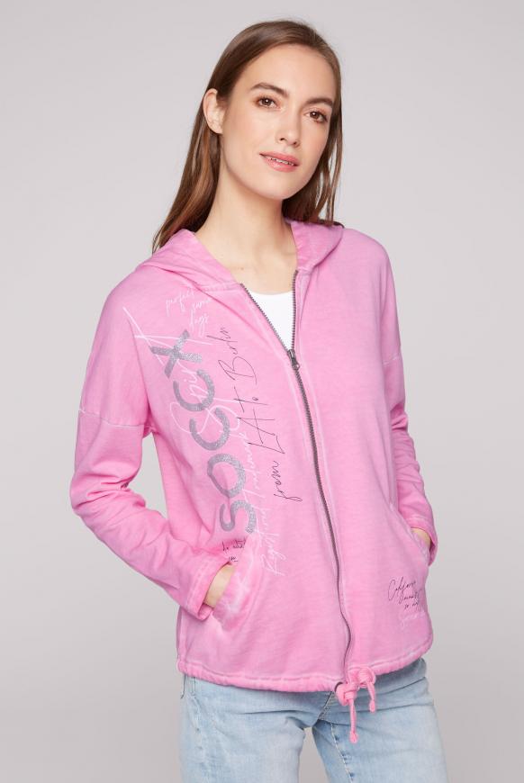 Kapuzensweatjacke Oil Dyed mit Label Prints pink blush