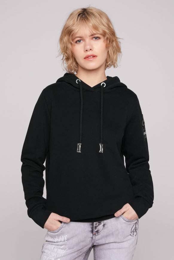 Kapuzensweatshirt mit Ärmel-Artwork black