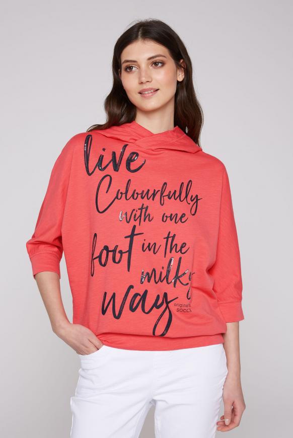 Kapuzensweatshirt mit kurzen Ärmeln sunset red