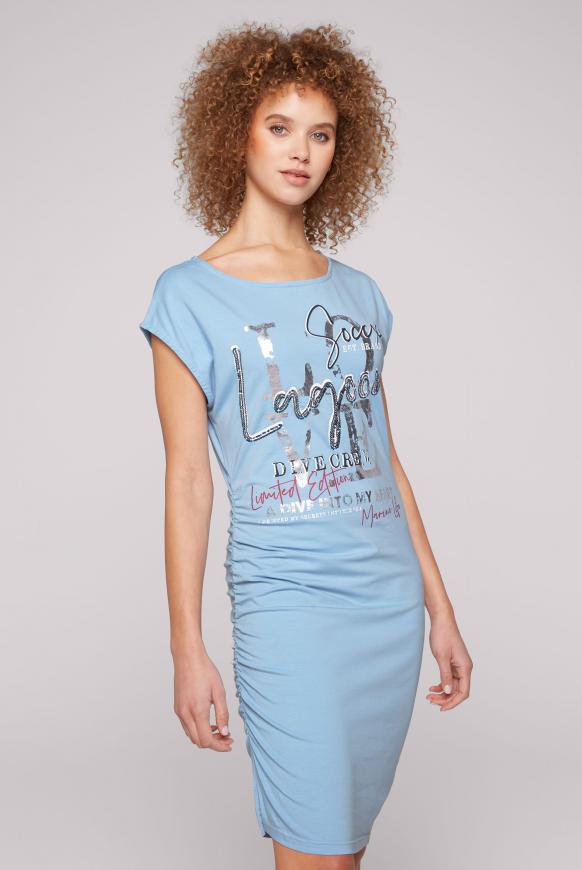 Kleid mit Raffung und Pailletten-Artwork summer blue