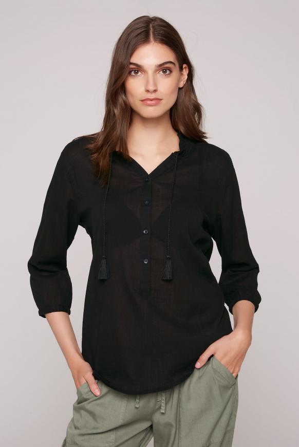 Krepp-Bluse mit Stickerei und Spitzeneinsatz black