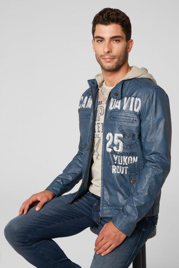 Kunstlederjacke mit Sweatkapuze und Artworks
