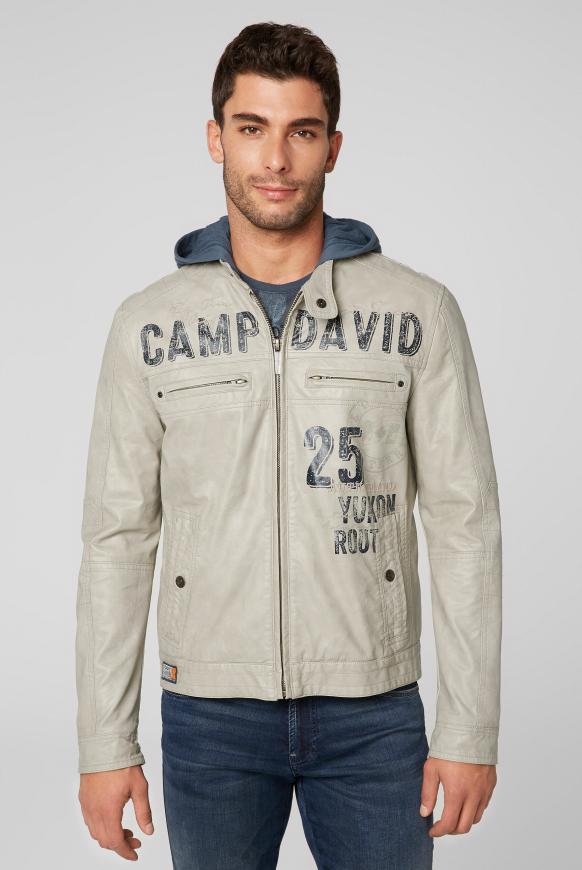Kunstlederjacke mit Sweatkapuze und Artworks