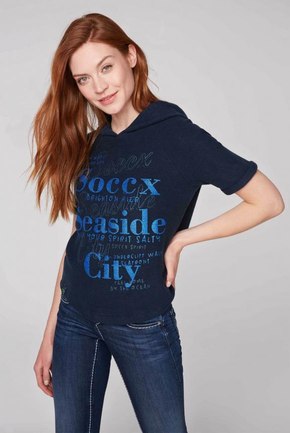 Kurzärmliger Strick-Hoodie mit Glitter Print