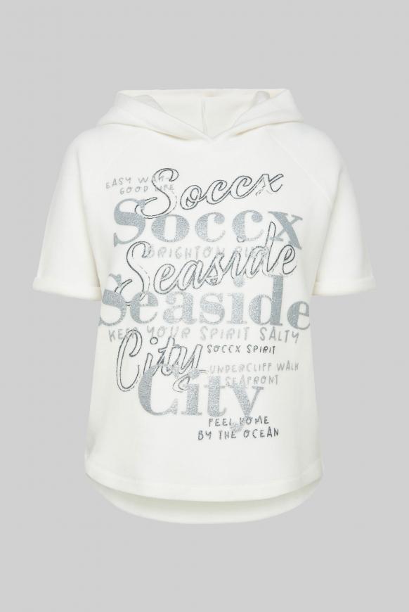 Kurzärmliger Strick-Hoodie mit Glitter Print