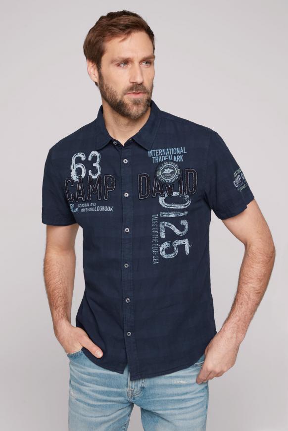 Kurzarmhemd mit toniger Karowebstruktur blue navy