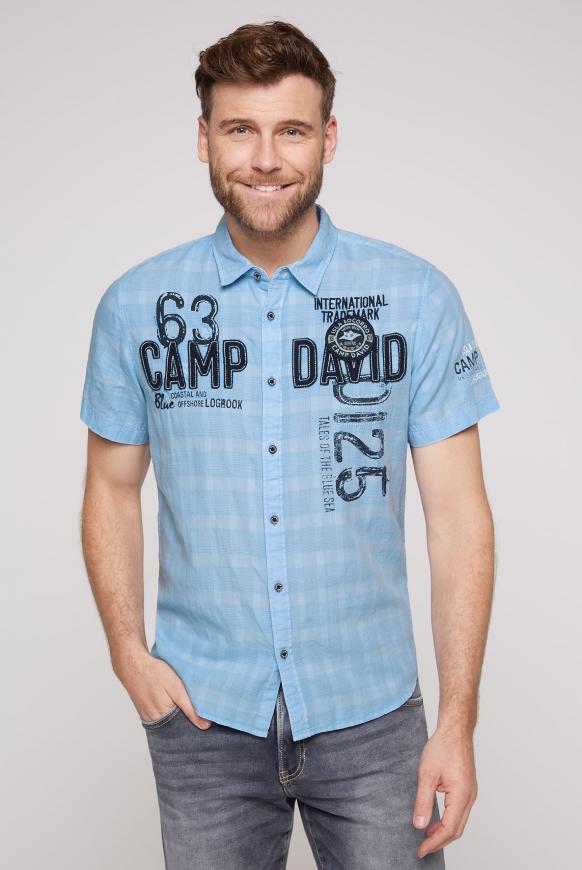 Kurzarmhemd mit toniger Karowebstruktur summer blue