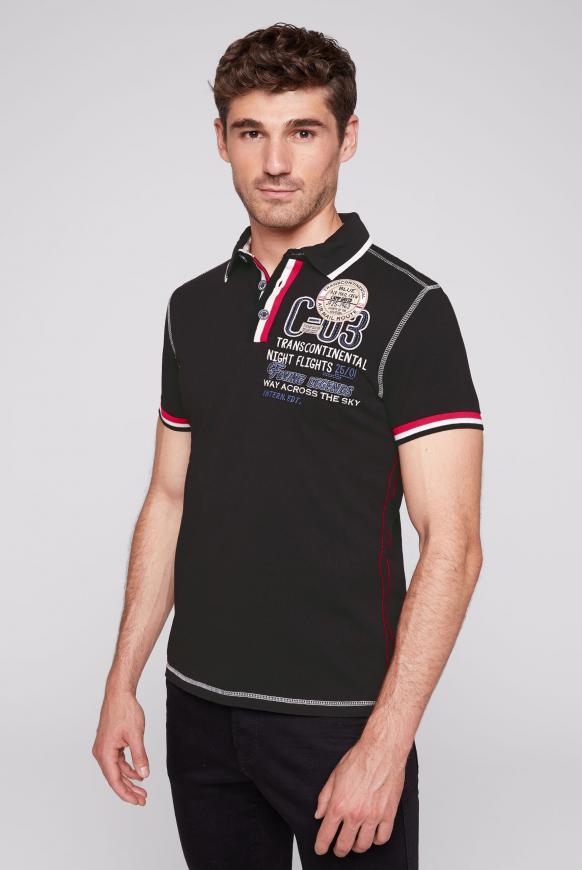 Kurzarmpolo mit Artworks und Kontrastnähten black