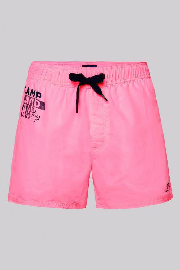 Kurze Badeshorts mit Kontrastkordel und Prints neon pink
