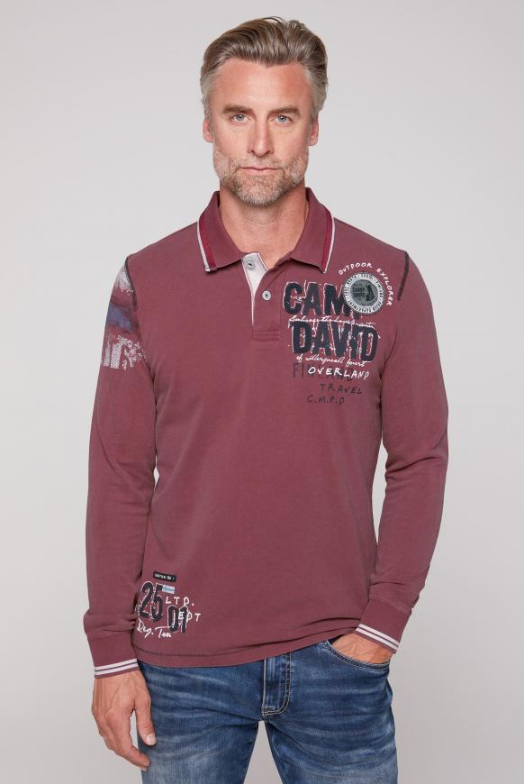 Langarmpolo aus Pikee mit Label-Applikationen dark red