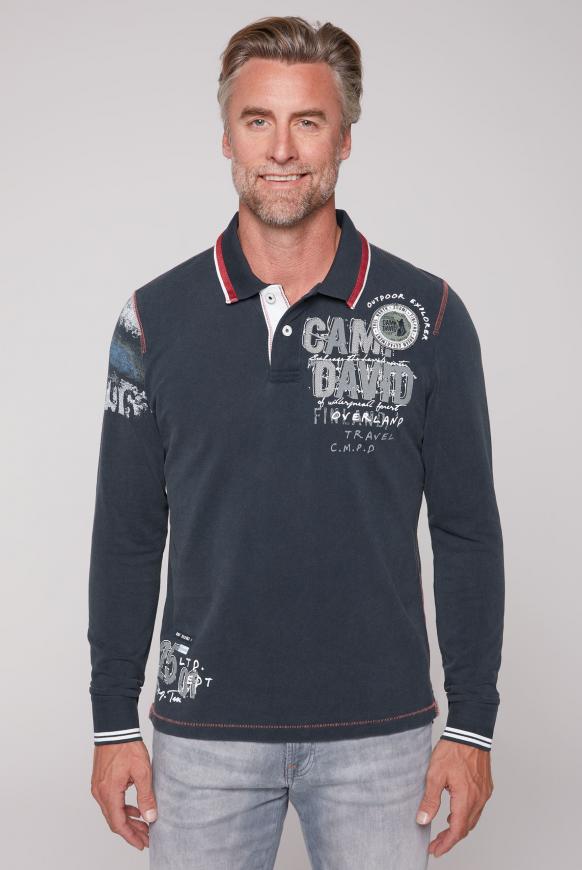 Langarmpolo aus Pikee mit Label-Applikationen blue navy