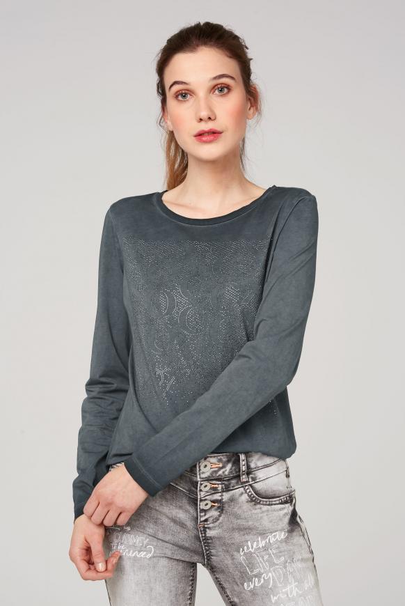 Langarmshirt mit Artwork aus Glitzersteinen