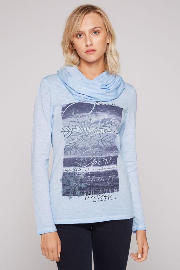 Langarmshirt mit drapierter Kapuze cool blue