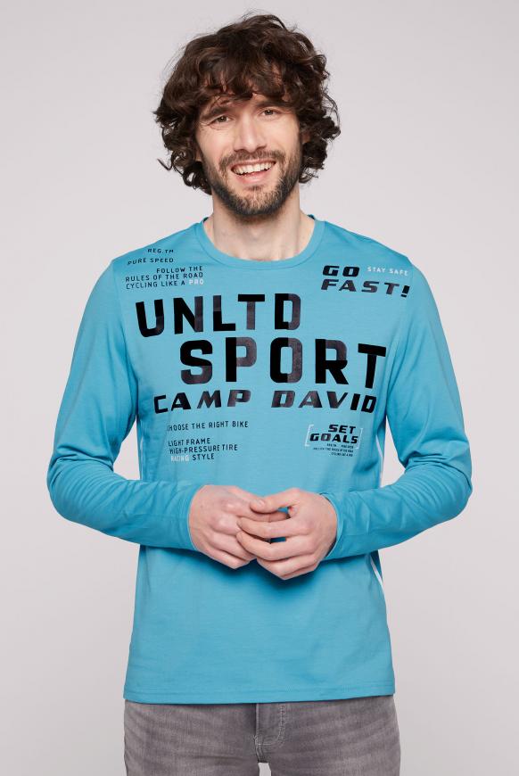 Langarmshirt mit Flock- und Folienprint power blue