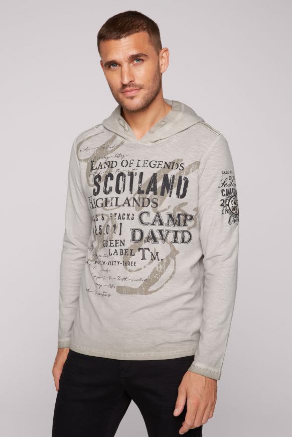 Langarmshirt mit Kapuze und Artworks fossil brown
