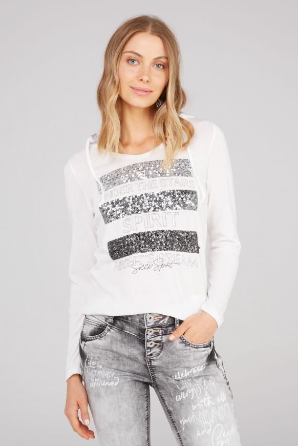 Langarmshirt mit Kapuze und Pailletten-Artwork