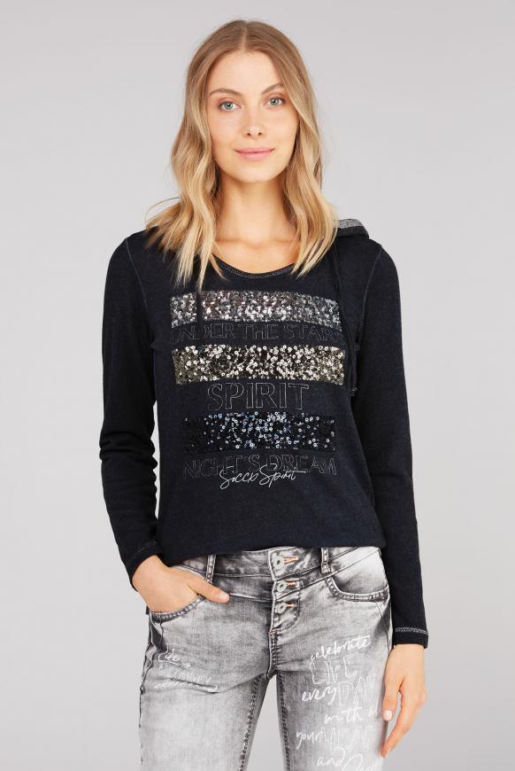 Langarmshirt mit Kapuze und Pailletten-Artwork