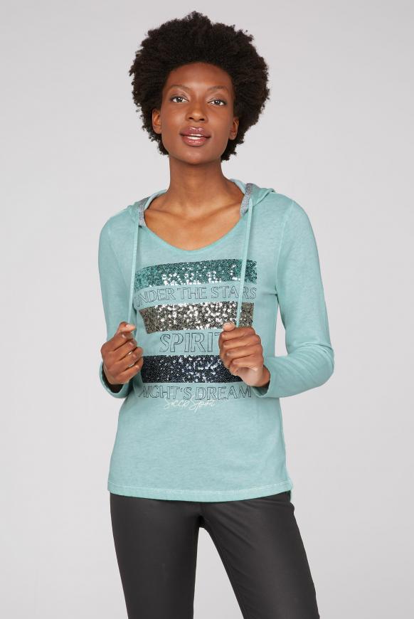 Langarmshirt mit Kapuze und Pailletten-Artwork