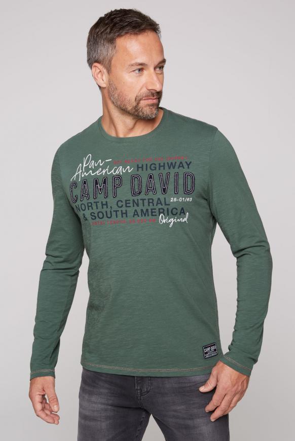 Langarmshirt mit Label-Applikationen grey green