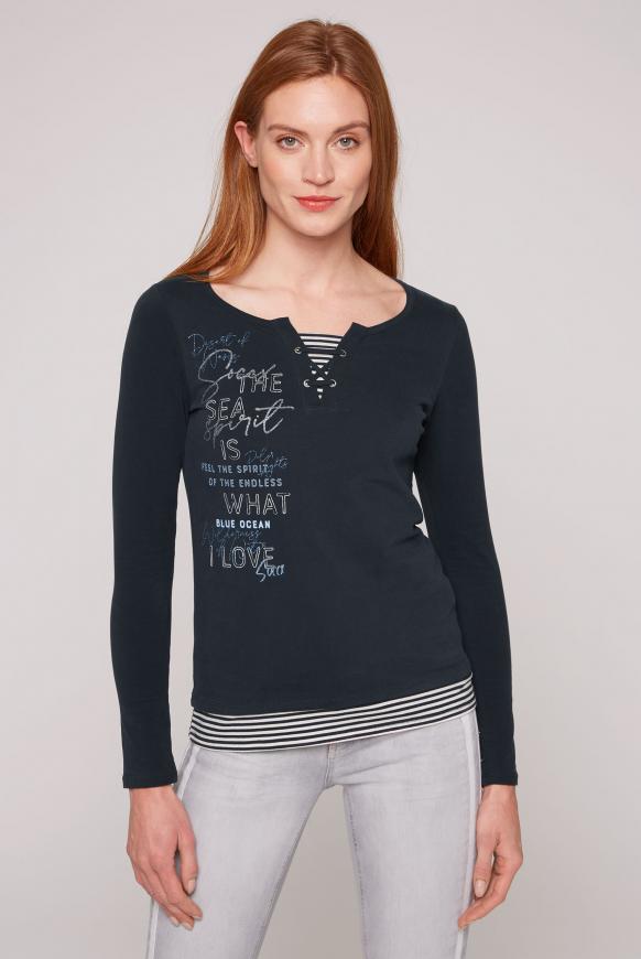 Langarmshirt mit Layering und Back Print polar night