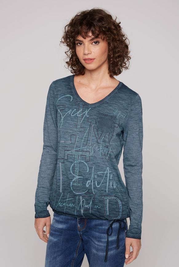 Langarmshirt mit Print und Tunnelzugsaum