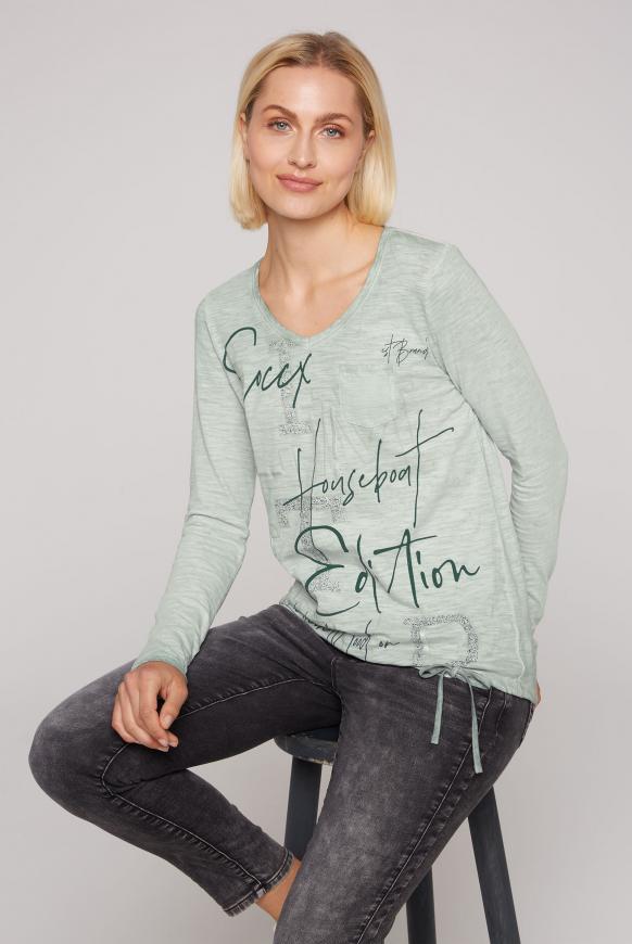 Langarmshirt mit Print und Tunnelzugsaum