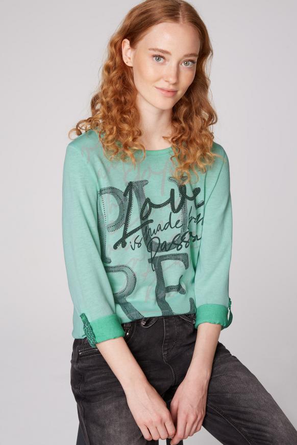 Langarmshirt mit Schriftzug und Glitzersteinen