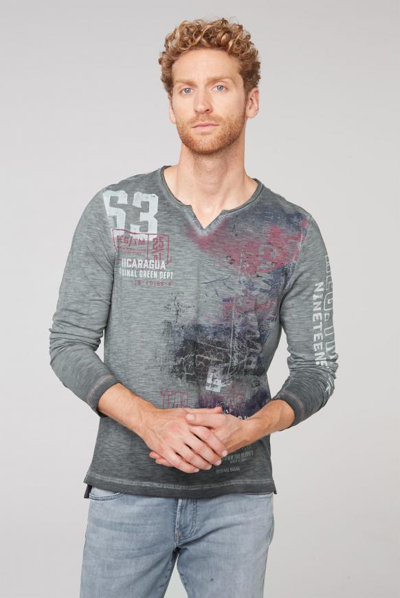 Langarmshirt mit Used-Färbung und Prints