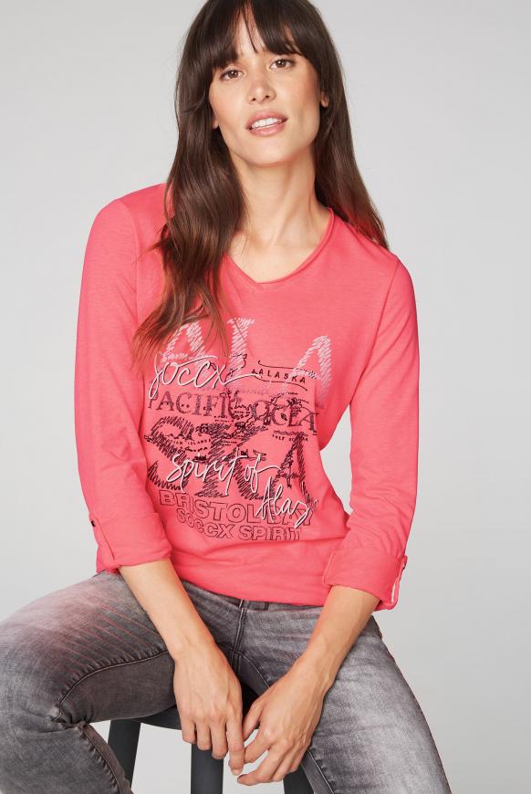 Langarmshirt mit Used-Kanten und Glitter Print