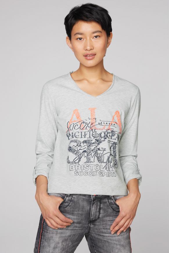 Langarmshirt mit Used-Kanten und Glitter Print
