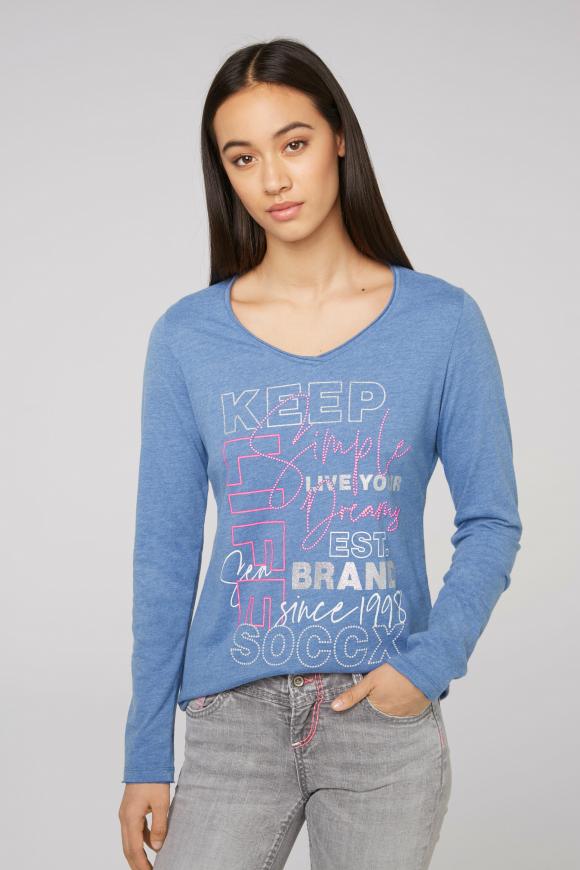 Langarmshirt mit V-Ausschnitt und Artwork
