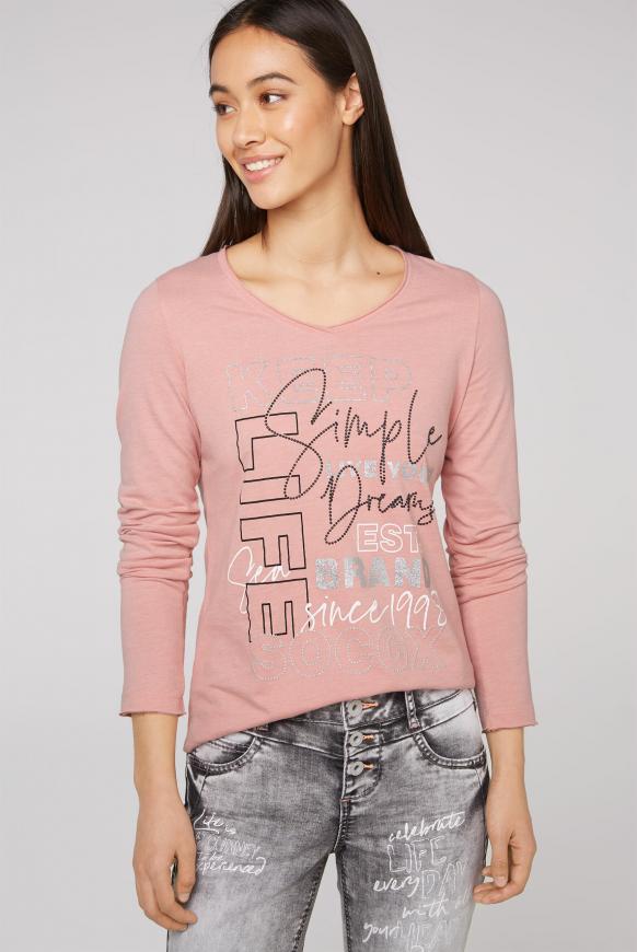 Langarmshirt mit V-Ausschnitt und Artwork