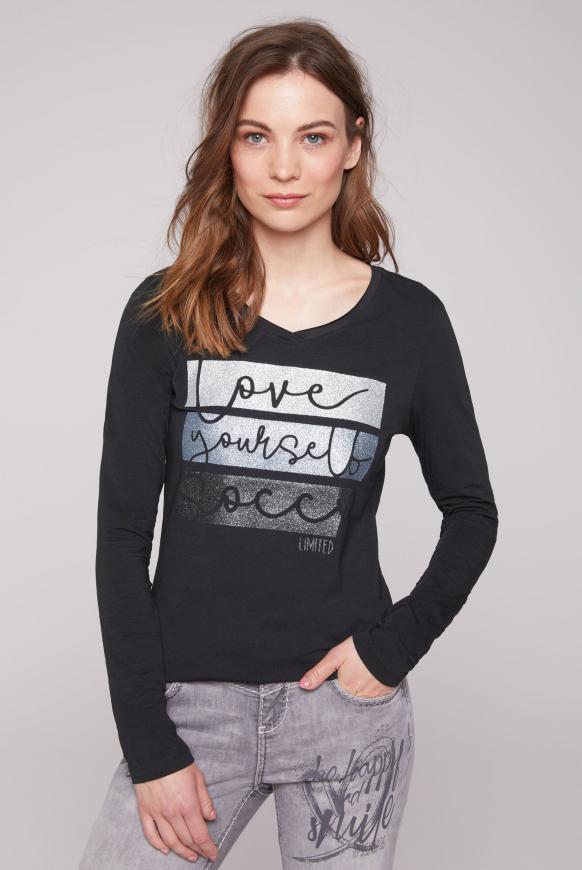 Langarmshirt mit V-Ausschnitt und Artwork