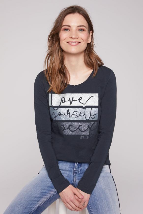 Langarmshirt mit V-Ausschnitt und Artwork